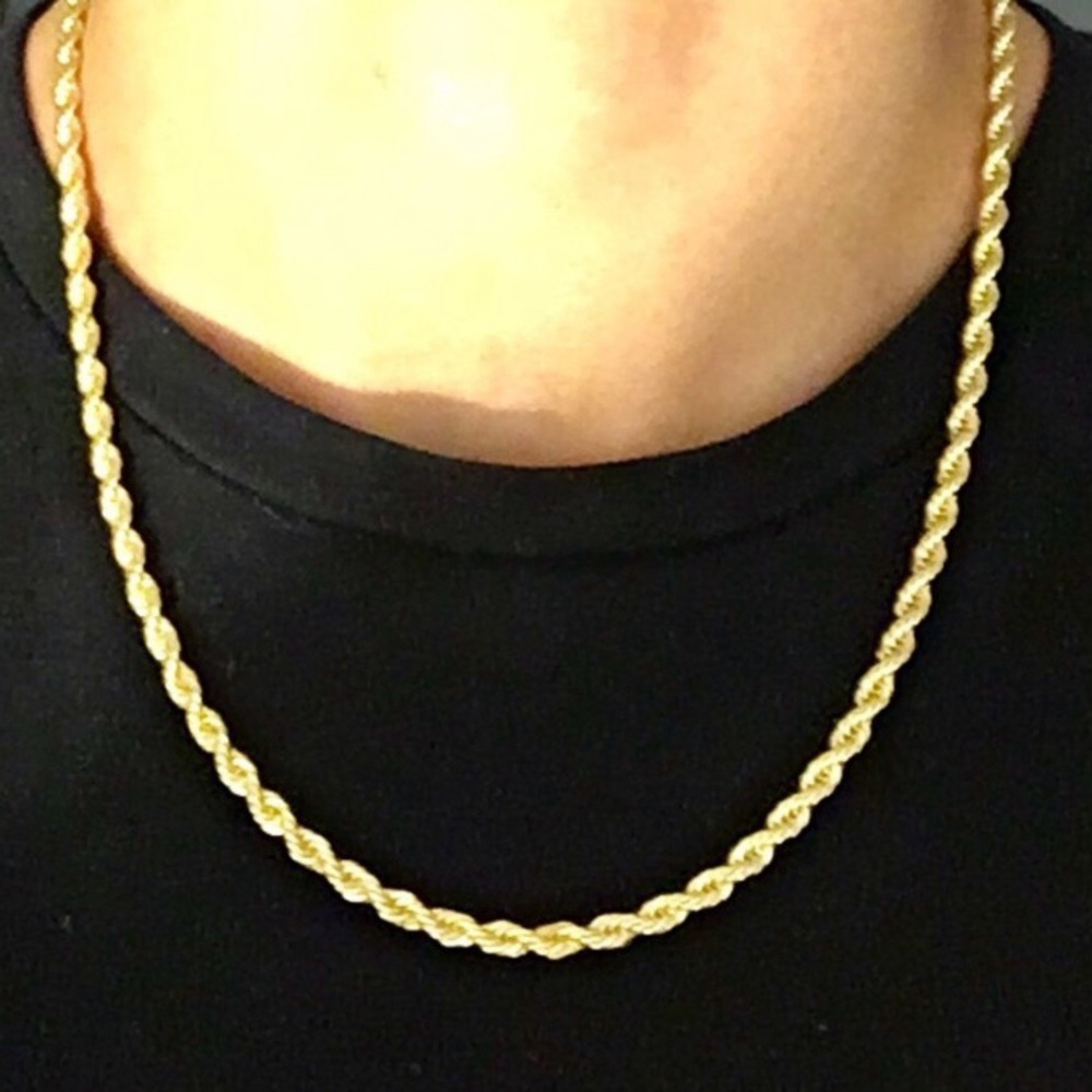 Gold Chain Rope Chain Necklace 4mm With Gold Cross Crucifix Pendant Set - Picture 5 of 6